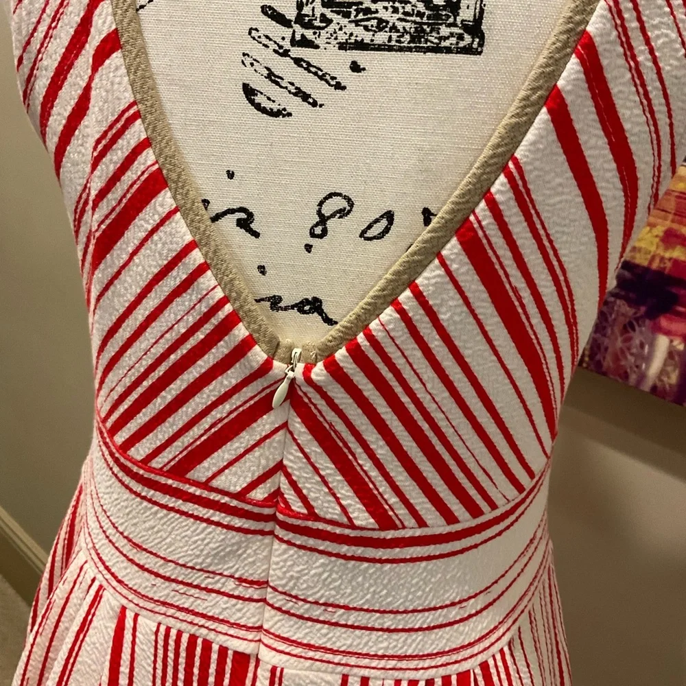 Anthropologie Red and White Pleated Midi Dress - Picture 6 of 10